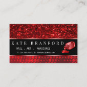 深いレッドフェイクグリッターネイルアートマニキュアサロン 名刺 (正面)