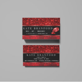 深いレッドフェイクグリッターネイルアートマニキュアサロン 名刺