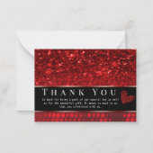 深いレッドフェイクグリッターライトサンキューカード ノートカード (正面)