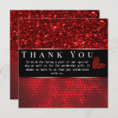 深いレッドフェイクグリッターライトサンキューカード 招待状 (正面/裏面)