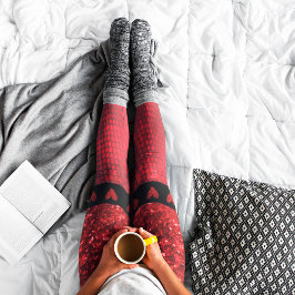 深いレッドフェイクグリッターライトレギンス レギンス