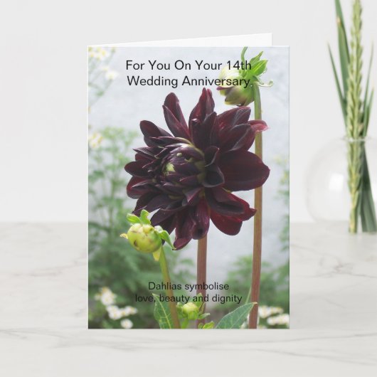 深いレッドブラックダリア14結婚周年 カード (正面)