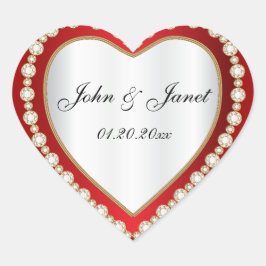 深いレッドホワイトダイヤモンドジュエルハート ハートシール