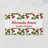 深いレッドボタニカルさくらんぼプリント 名刺 (正面)