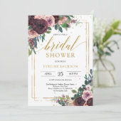 深いレッドマウヴバラほこりっぽいピンクローズ金ゴールド 招待状 (スタンド正面)