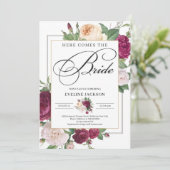 深いレッドマルーンフローラ金ゴールドブライダルシャワー 招待状 (スタンド正面)