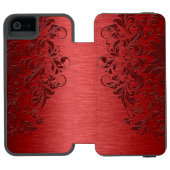 深いレッドメタリックテクスチャ&ダークレッドレース INCIPIO iPhoneウォレットケース (フォリオオープン)