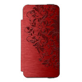 深いレッドメタリックテクスチャ&ダークレッドレース INCIPIO iPhoneウォレットケース (フォリオ 正面)