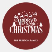 深いレッドメリークリスマスクラシックラウンドステッカー ラウンドシール (正面)