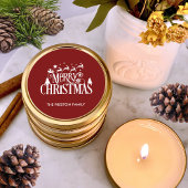 深いレッドメリークリスマスクラシックラウンドステッカー ラウンドシール