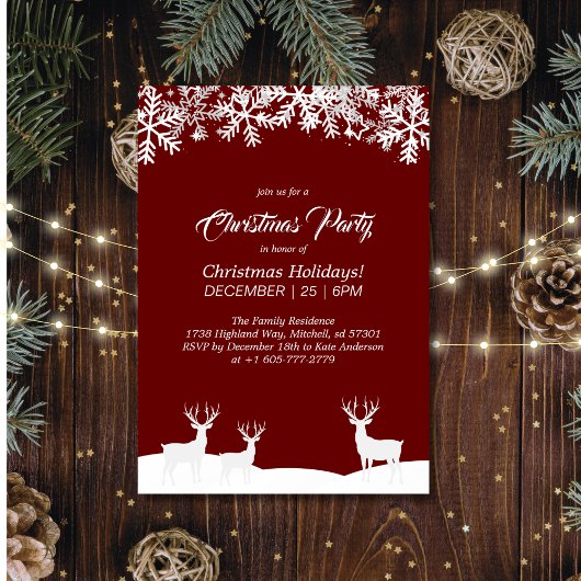 深いレッドメリークリスマスパーティー 招待状