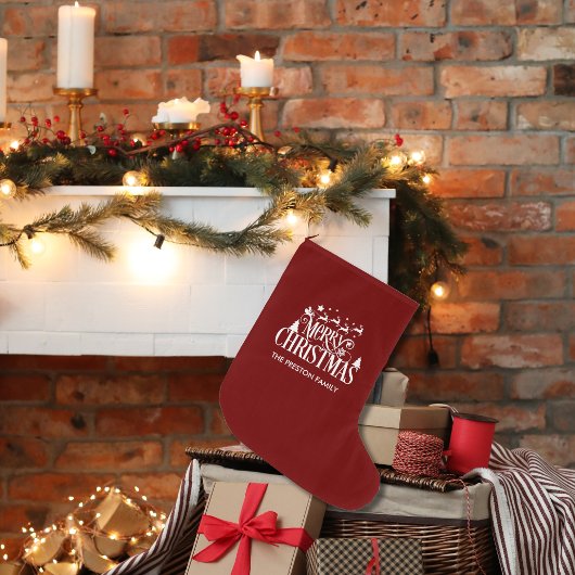 深いレッドメリークリスマス ラージクリスマスストッキング