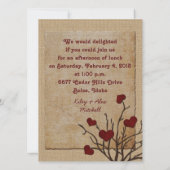 深いレッドラブバレンタインハートフルーツツリー 招待状 (裏面)