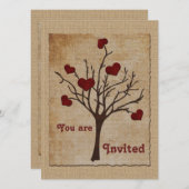 深いレッドラブバレンタインハートフルーツツリー 招待状 (正面/裏面)