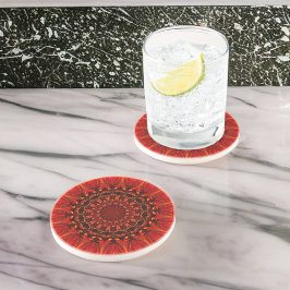 深いレッドルドベキアフローラ曼荼羅 コースター