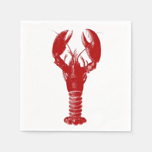 深いレッドロブスターオンホワイト スタンダードカクテルナプキン (正面)