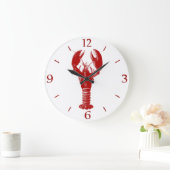 深いレッドロブスターオンホワイト ラージ壁時計 (ホーム)