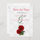 深いレッドローズ結婚フローラズ – 日付を保存 案内ポストカード (正面/裏面)
