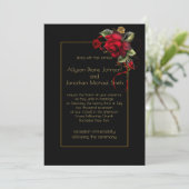深いレッドローゼズグリーンリー金ゴールドスパークル結婚ズ | 招待状 (スタンド正面)