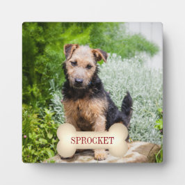 深いレッド文字オン骨とペットの写真 フォトプラーク