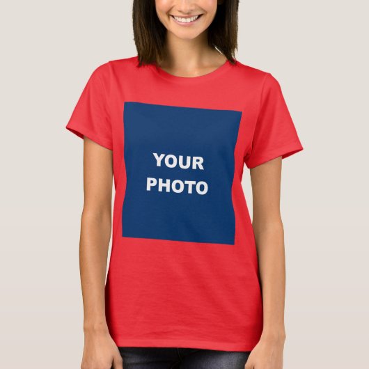 深いレッド画像の追加フォト写真ロゴ Tシャツ (正面)