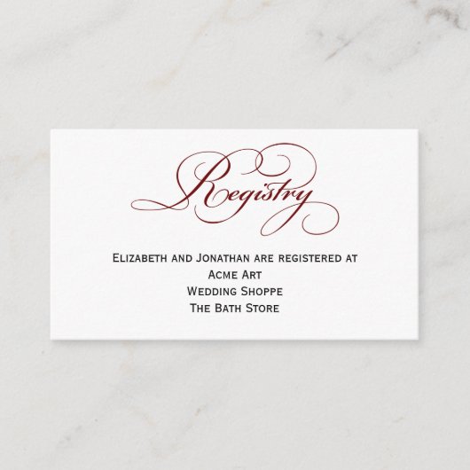 深いレッド結婚スクリプトのレジストリ情報カード エンクロージャーカード (正面)