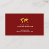 深いレッド金ゴールドワールドマップトラベルエージェント 名刺 (裏面)