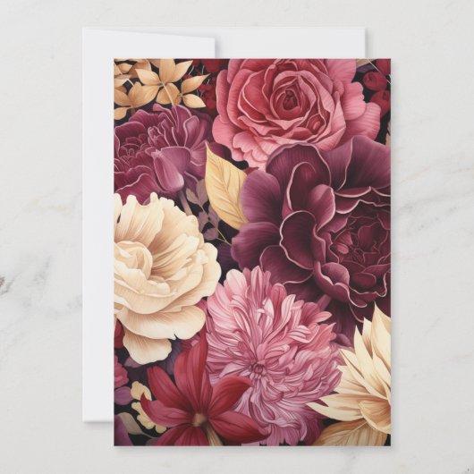 深いレッド、ほこりっぽいピンク、アンティーク金ゴールド結婚ズ 招待状 (裏面)