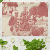 深いレッド&クリームクリスマスウィンターワンダーランド キッチンタオル (折り畳み)