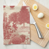 深いレッド&クリームクリスマスウィンターワンダーランド キッチンタオル (四つ折り)