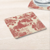 深いレッド&クリームクリスマスウィンターワンダーランド スクエアペーパーコースター (アングル)