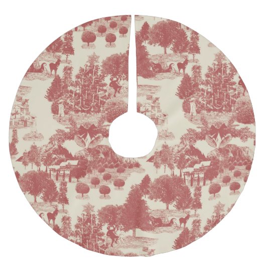 深いレッド&クリームクリスマスウィンターワンダーランド ブラッシュドポリエステルツリースカート (正面)