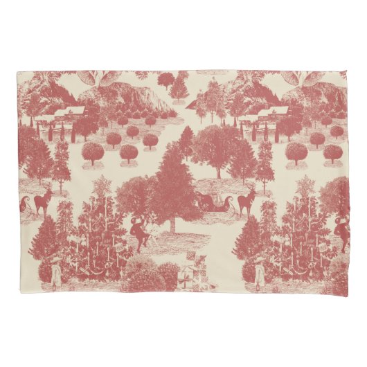 深いレッド&クリームクリスマスウィンターワンダーランド 枕カバー (正面)