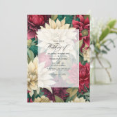 深いレッド、クリーム、フォレストグリーン結婚フローラ 招待状 (スタンド正面)