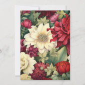 深いレッド、クリーム、フォレストグリーン結婚フローラ 招待状 (裏面)