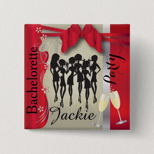 深いレッド&シルバーガールズパーティー 缶バッジ (正面)