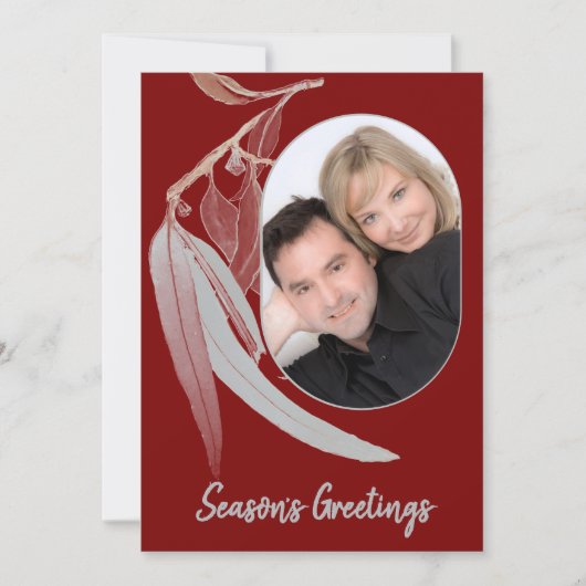 深いレッド&ソフトグリーン離れのクリスマスミニマル。 シーズンカード (正面)