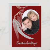 深いレッド&ソフトグリーン離れのクリスマスミニマル。 シーズンカード (正面/裏面)