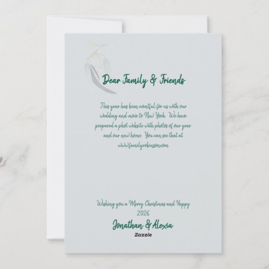 深いレッド&ソフトグリーン離れのクリスマスミニマル。 シーズンカード (裏面)