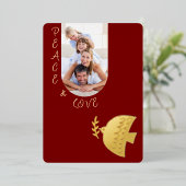 深いレッド、バターイエロー&金ゴールドクリスマスフォト 箔シーズンカード (立ち正面)