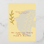 深いレッド、バターイエロー&金ゴールドクリスマスフォト 箔シーズンカード (裏面)