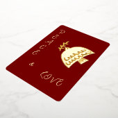 深いレッド、バターイエロー&金ゴールド 箔シーズンカード (回転した状態)