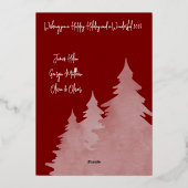 深いレッド&バラ金ゴールドクリスマスツリーズ写真 箔シーズンカード (裏面)