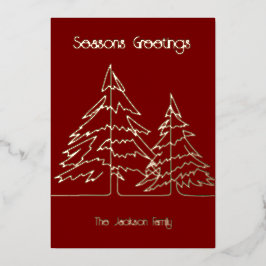 深いレッド&金ゴールドグラフィッククリスマスツリーミニマル 箔シーズンカード