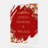 深いレッド&金ゴールドフローラムスリムニッカウェルカムサイン アクリルサイン (傾斜)