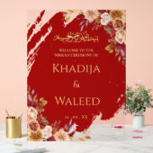 深いレッド&金ゴールドフローラムスリムニッカウェルカムサイン アクリルサイン (ウェディング)