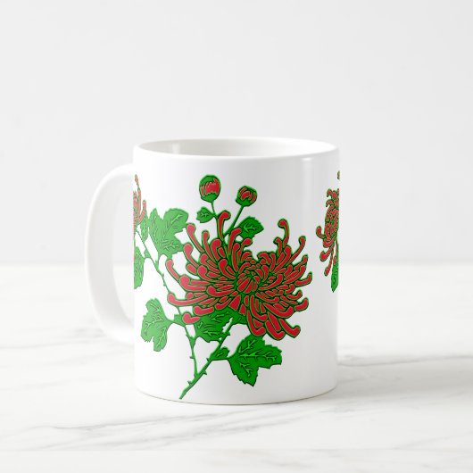 深い中国の赤のクモ菊 コーヒーマグカップ (正面左)