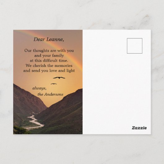 深い哀悼の虹の弔慰はがき ポストカード (裏面)