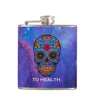 深い宇宙バックグラウンド&フローラ砂糖スカル フラスク