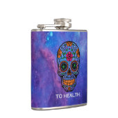 深い宇宙バックグラウンド&フローラ砂糖スカル フラスク (右)